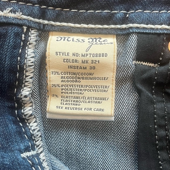 MISS ME Mid-Rise Boot Cut Embellished Jeans Whiskered Dark Wash Size 28 - Picture 8 of 12